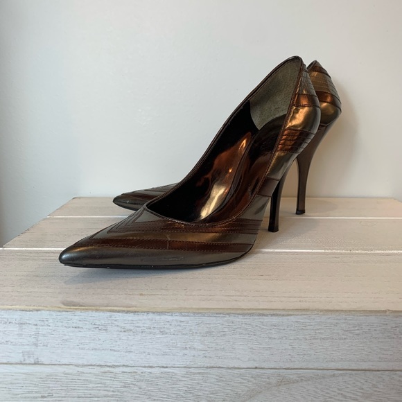 Carlos Santana Casino Metallic Pewter and Bronze Stiletto Heels Pointed Toe sz8 - Picture 2 of 6